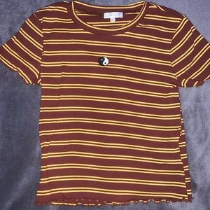 Brown & Yellow stripped T-Shirt with ruffled bottom